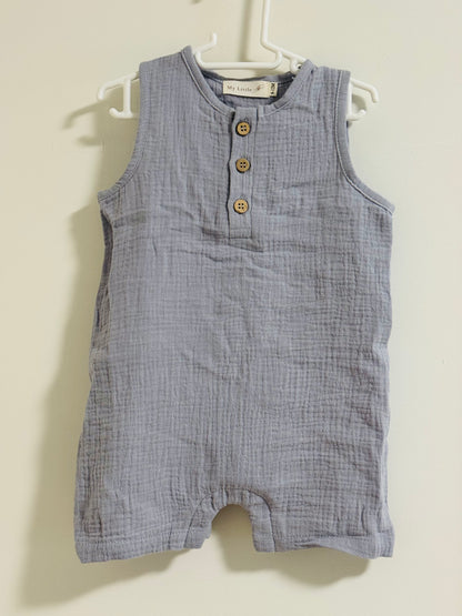 Light Blue Muslin Romper - 6-12 months - Oopsie Bin Item FINAL SALE