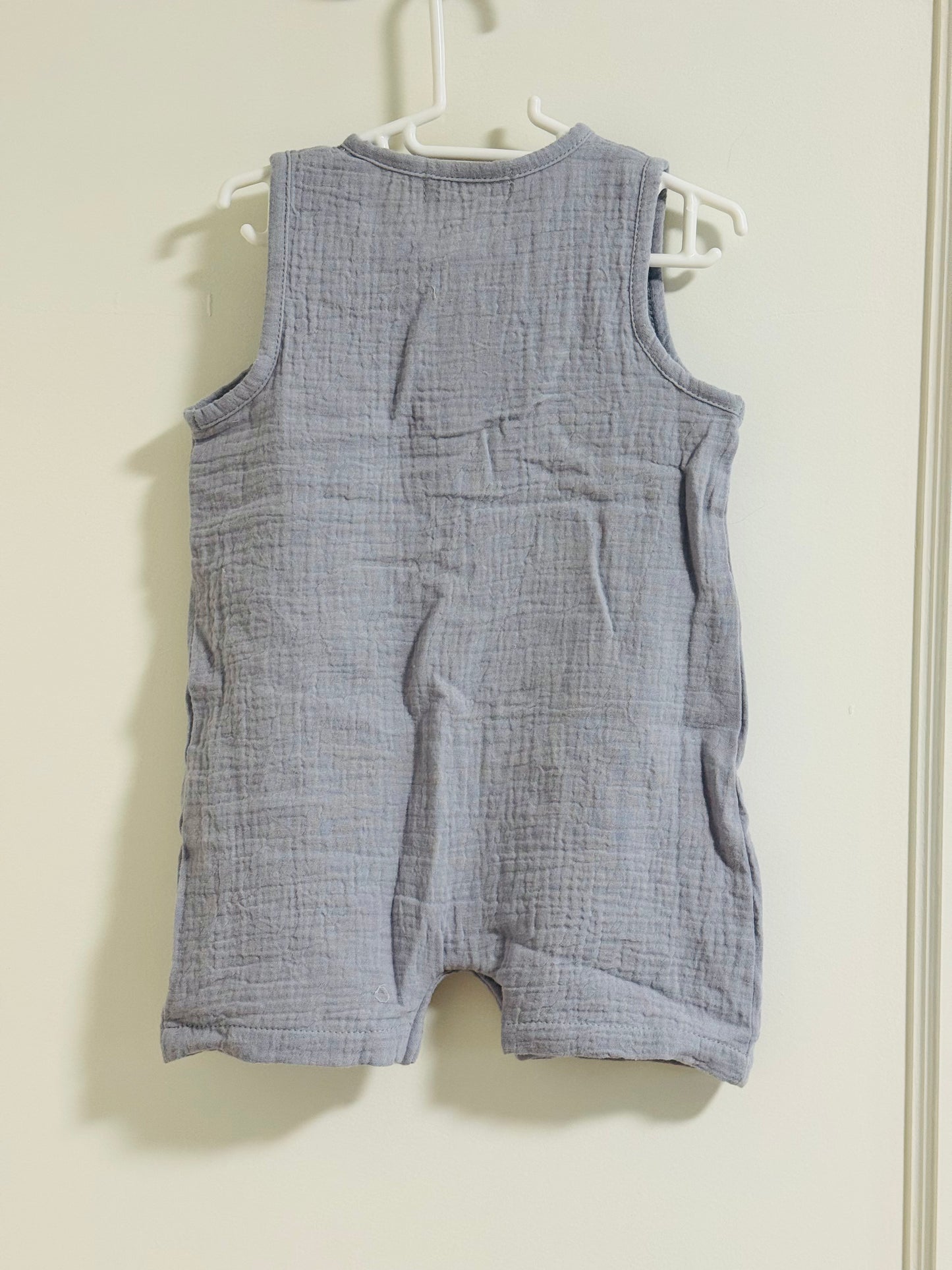 Light Blue Muslin Romper - 6-12 months - Oopsie Bin Item FINAL SALE