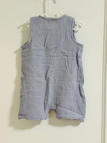 Light Blue Muslin Romper - 6-12 months - Oopsie Bin Item FINAL SALE